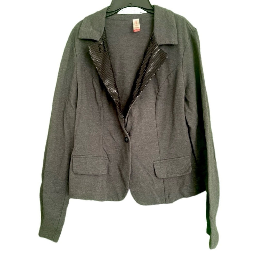 No Boundaries Juniors XL Black Sequin Trimmed Grey Jacket Quiet Luxury